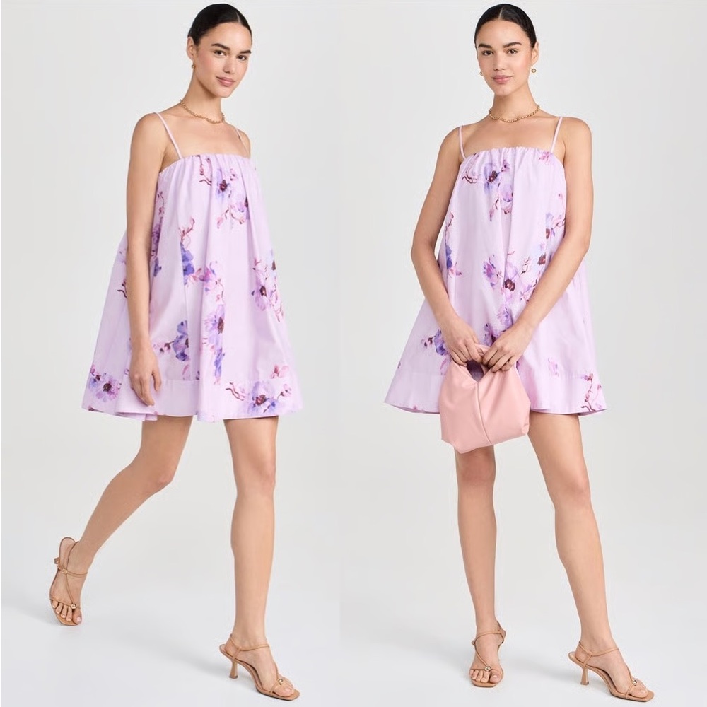 Zimmermann Lilac Floral Spaghetti-Strap Swing Dress